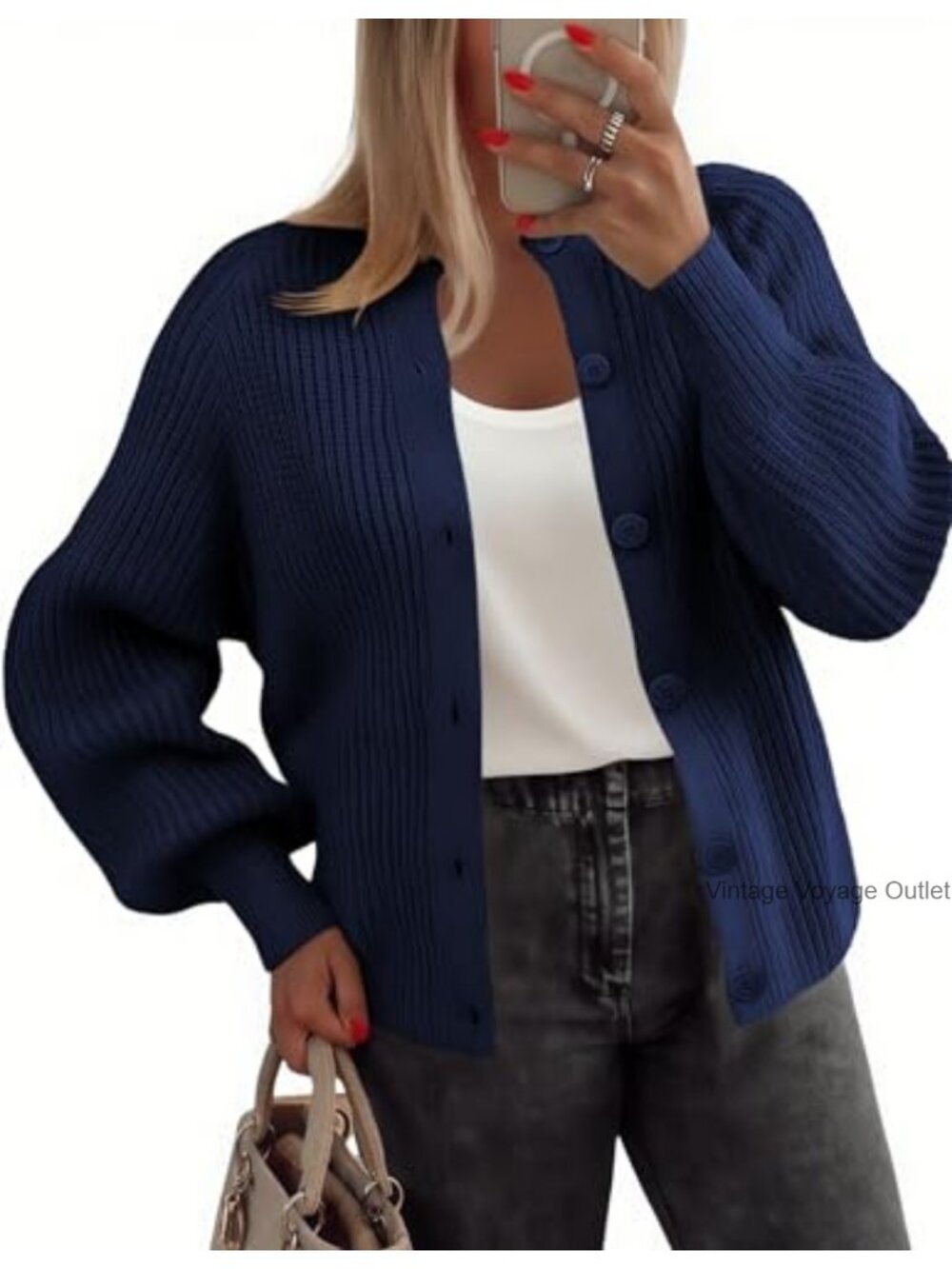 Chunky Cable Knit Button Down Cardigan Long Sleeve Crew Neck Sweater Women
